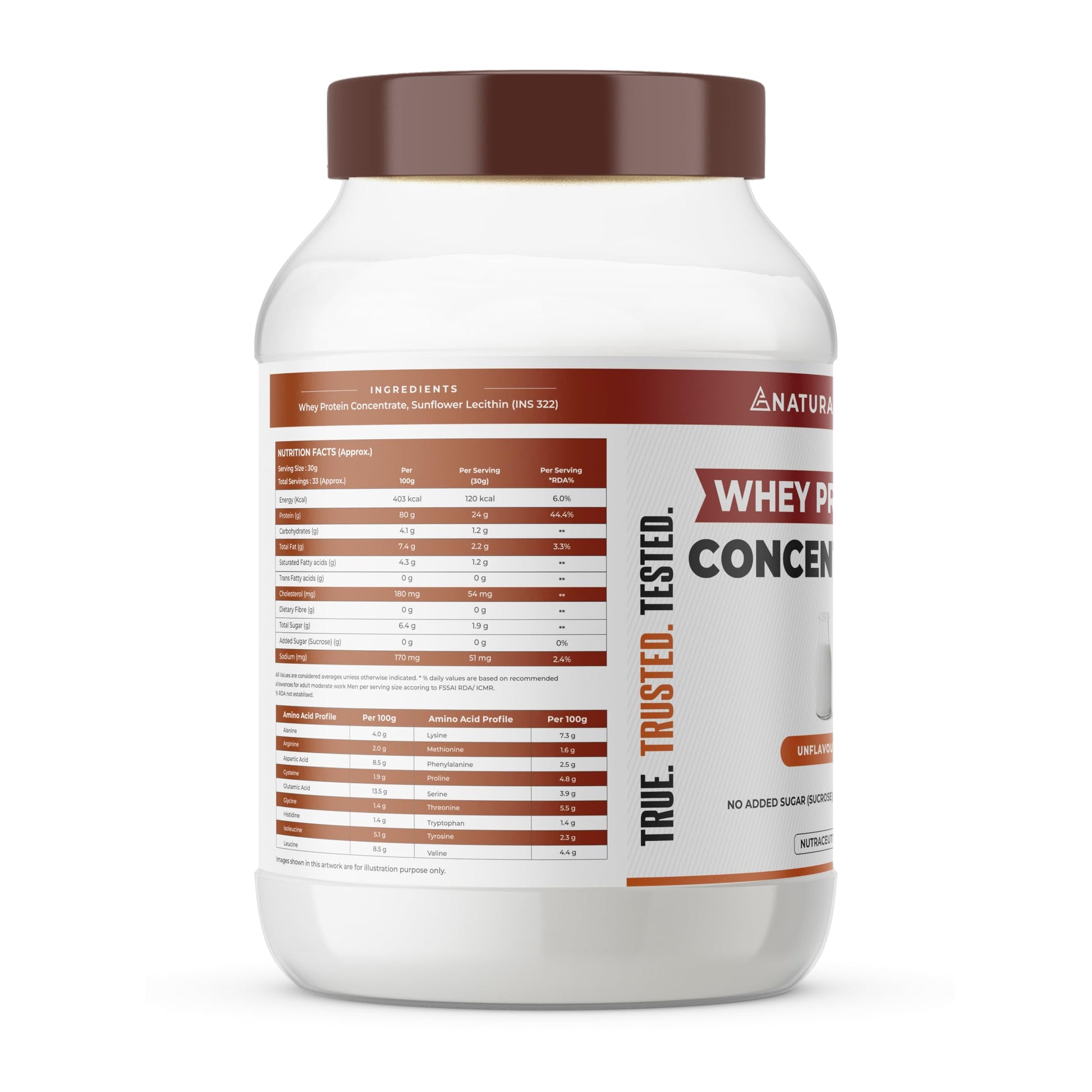 Naturaltein Whey Protein Concentrate Caffè Mocha, 1kg, 21g Protein, Non-GMO, Soy-Free, No Artificial Sweeteners - back view (