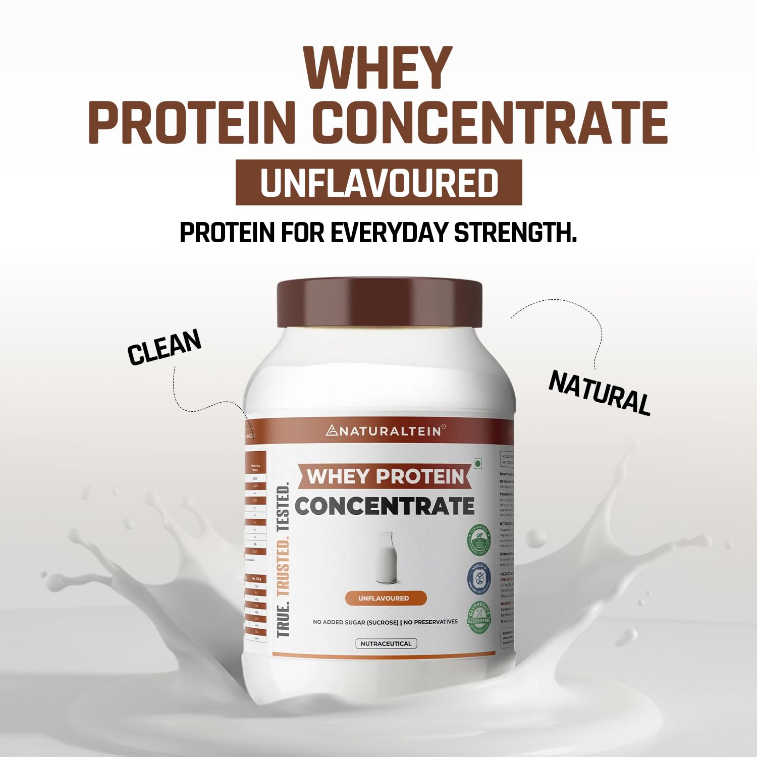 Naturaltein Whey Protein Concentrate Caffè Mocha, 1kg, 21g Protein, Non-GMO, Soy-Free, No Artificial Sweeteners - label detai
