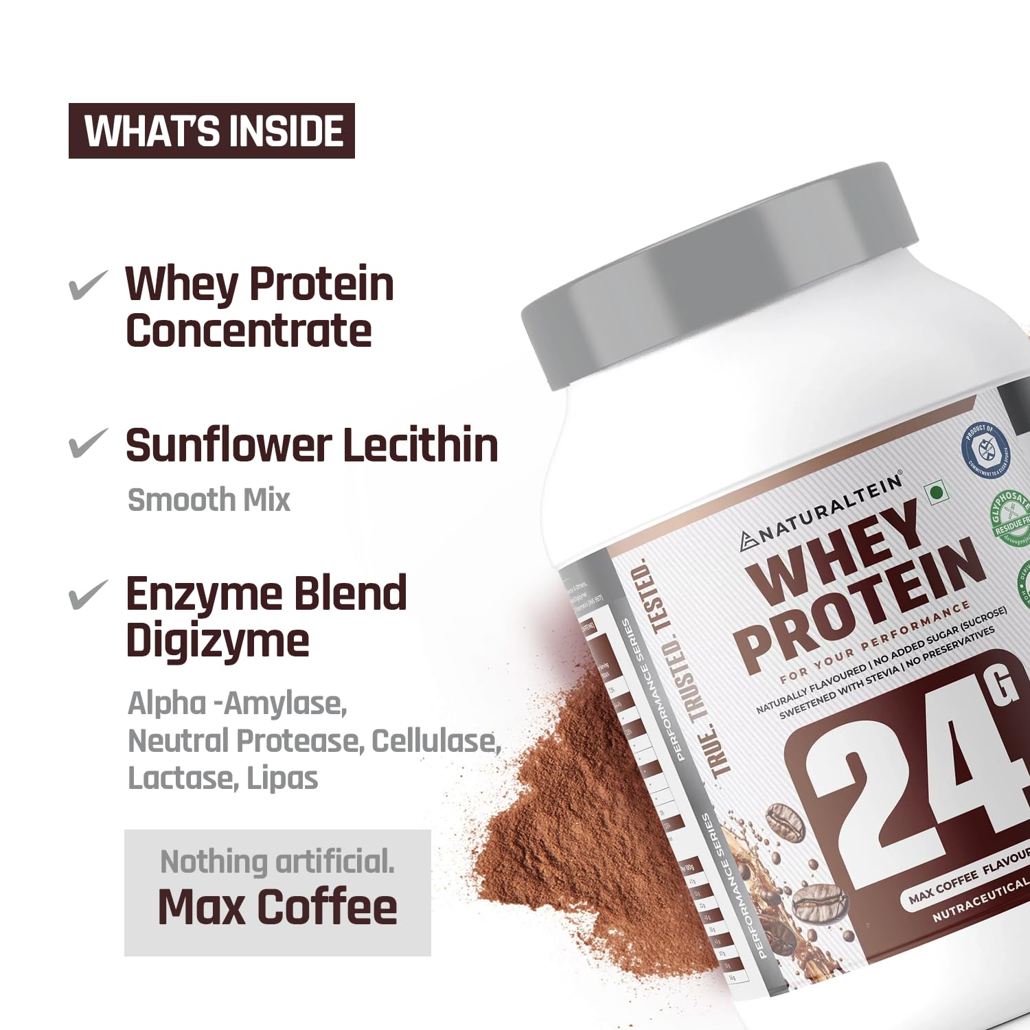 NATURALTEIN Whey Protein Powder, 1kg, Stevia Sweetened, No Added Sugar, Non-GMO, Soy-Free, Gluten-Free - close-up detail (12)