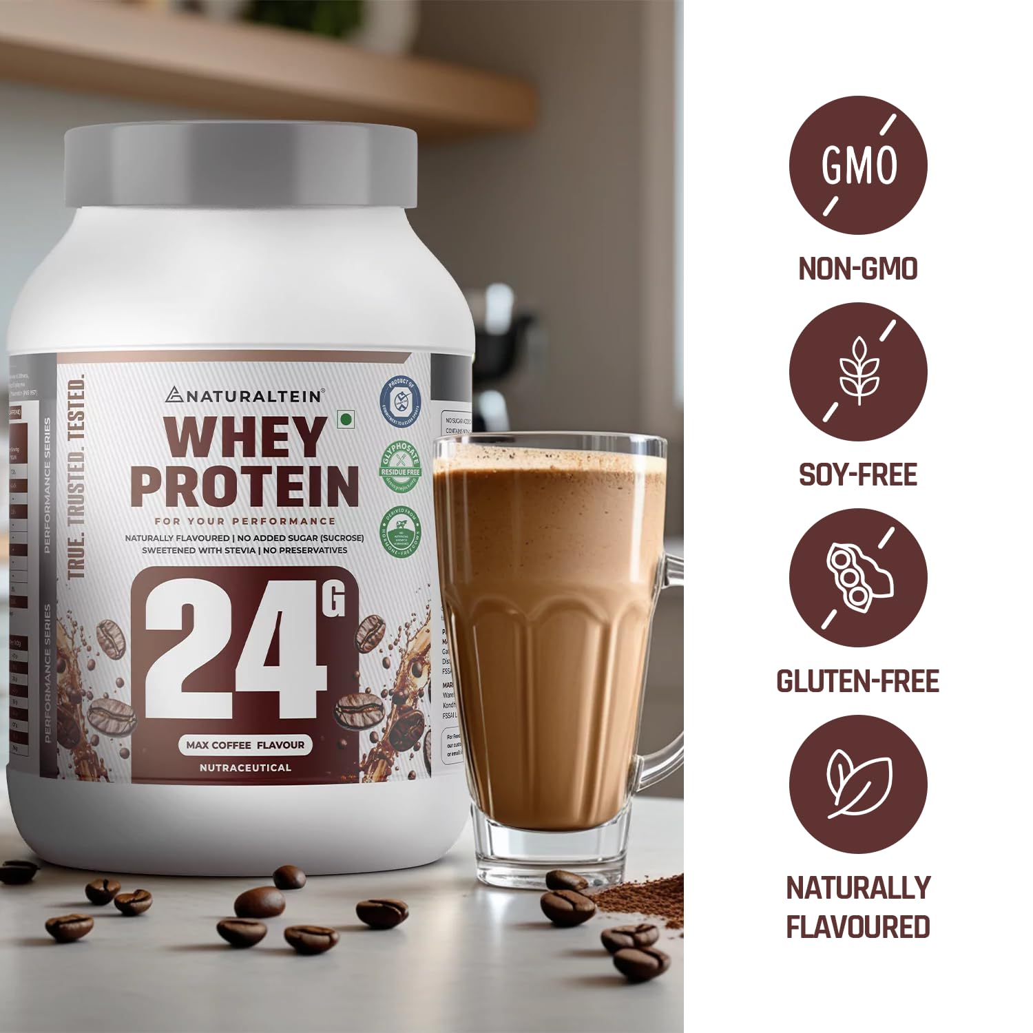 NATURALTEIN Whey Protein Powder, 1kg, Stevia Sweetened, No Added Sugar, Non-GMO, Soy-Free, Gluten-Free - in use