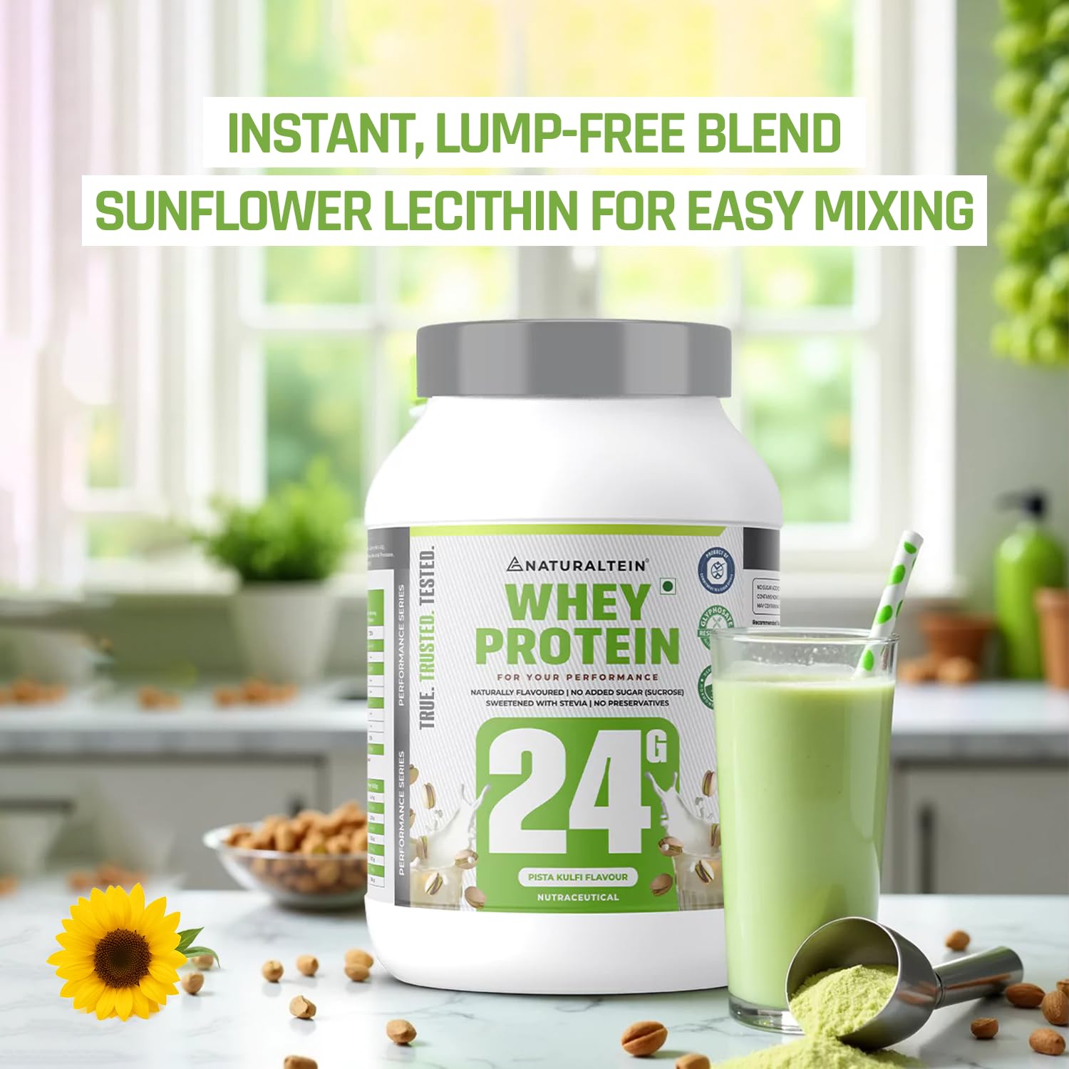 NATURALTEIN Whey Protein Powder, 1kg, Stevia Sweetened, No Added Sugar, Non-GMO, Soy-Free, Gluten-Free - ingredients panel (1