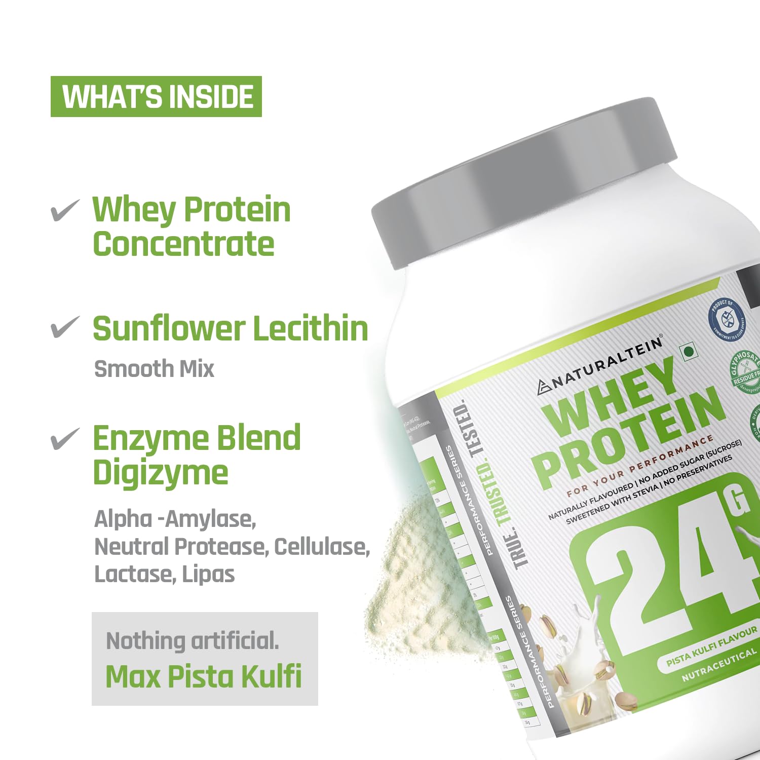 NATURALTEIN Whey Protein Powder, 1kg, Stevia Sweetened, No Added Sugar, Non-GMO, Soy-Free, Gluten-Free - in use (21)