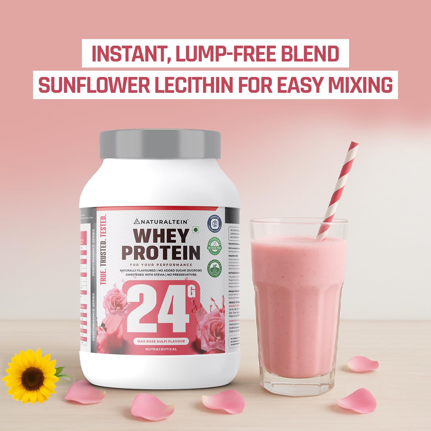 NATURALTEIN Whey Protein Powder, 1kg, Stevia Sweetened, No Added Sugar, Non-GMO, Soy-Free, Gluten-Free - label detail (26)