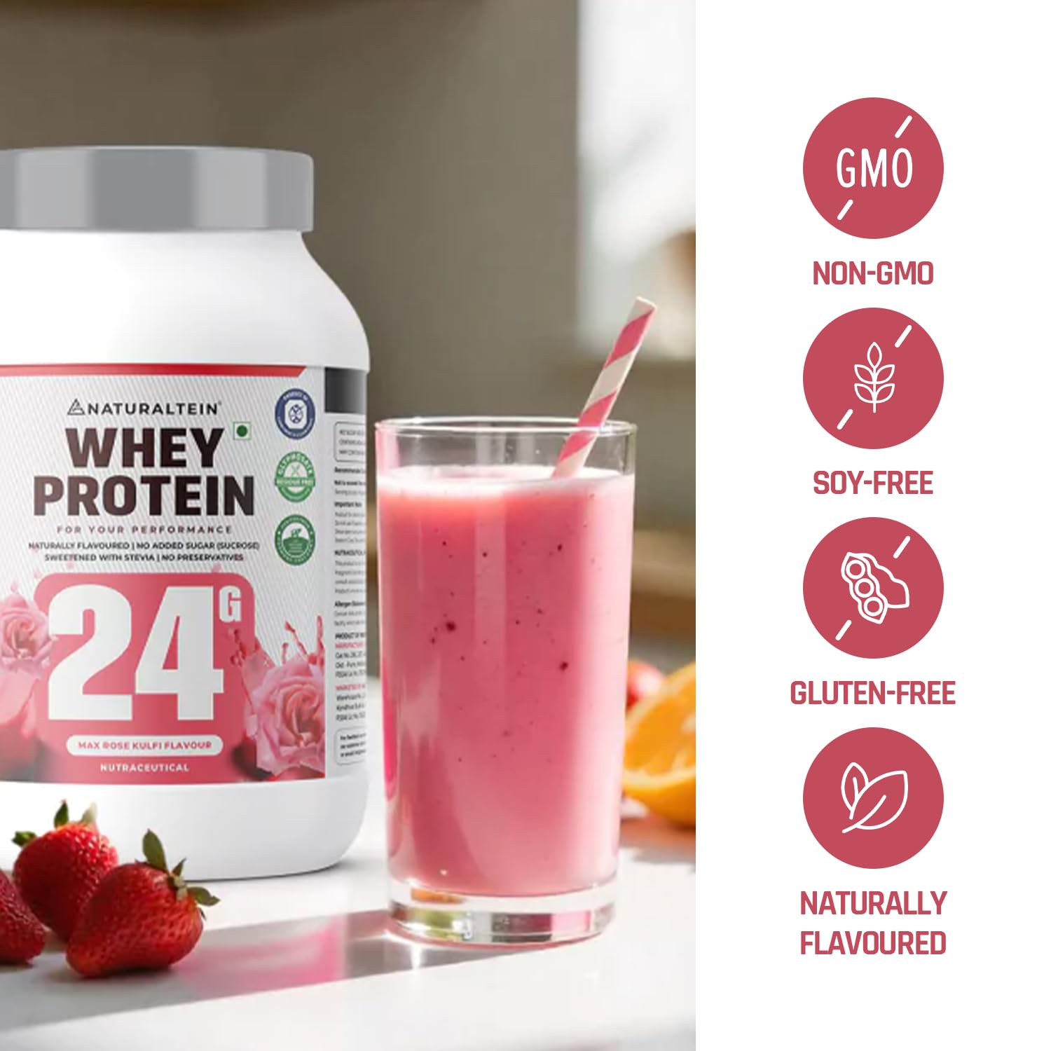 NATURALTEIN Whey Protein Powder, 1kg, Stevia Sweetened, No Added Sugar, Non-GMO, Soy-Free, Gluten-Free - in use (29)
