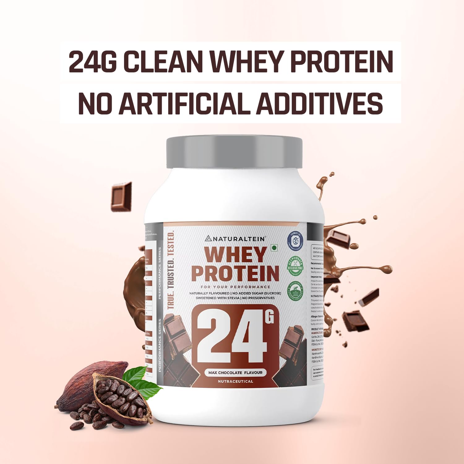 NATURALTEIN Whey Protein Powder, 1kg, Stevia Sweetened, No Added Sugar, Non-GMO, Soy-Free, Gluten-Free - packaging