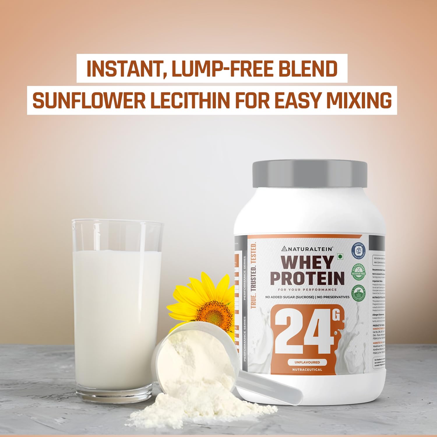 NATURALTEIN Whey Protein Powder, 1kg, Stevia Sweetened, No Added Sugar, Non-GMO, Soy-Free, Gluten-Free - ingredients panel (3