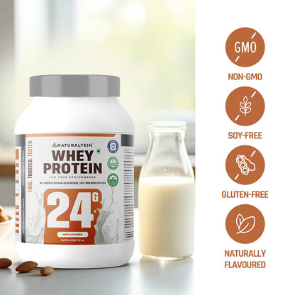 NATURALTEIN Whey Protein Powder, 1kg, Stevia Sweetened, No Added Sugar, Non-GMO, Soy-Free, Gluten-Free - close-up detail (37)