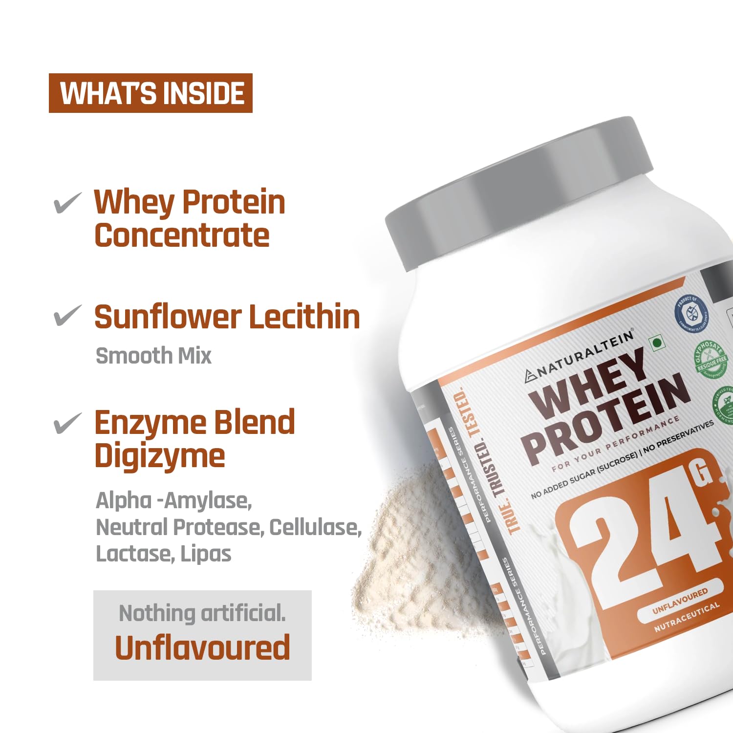 NATURALTEIN Whey Protein Powder, 1kg, Stevia Sweetened, No Added Sugar, Non-GMO, Soy-Free, Gluten-Free - in use (38)
