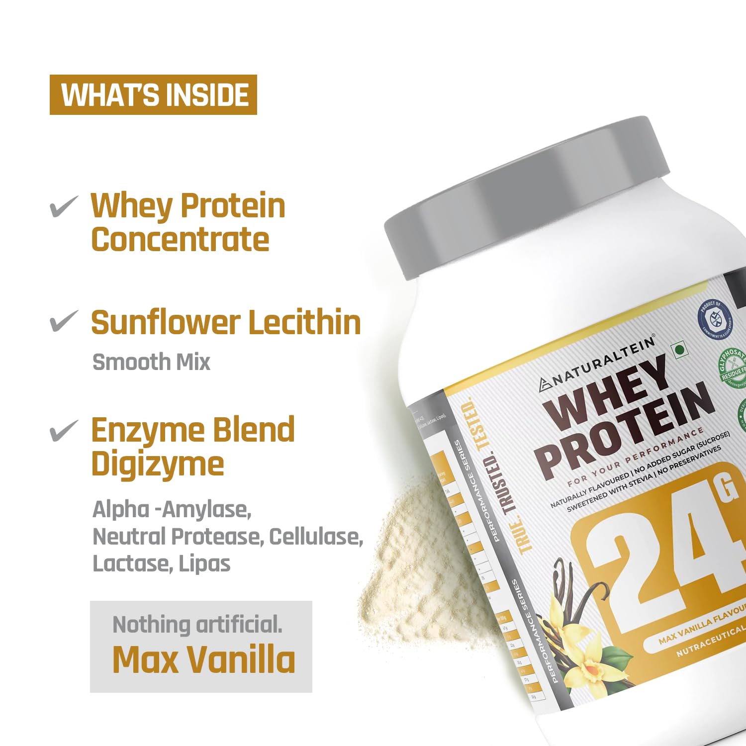 NATURALTEIN Whey Protein Powder, 1kg, Stevia Sweetened, No Added Sugar, Non-GMO, Soy-Free, Gluten-Free - ingredients panel (4