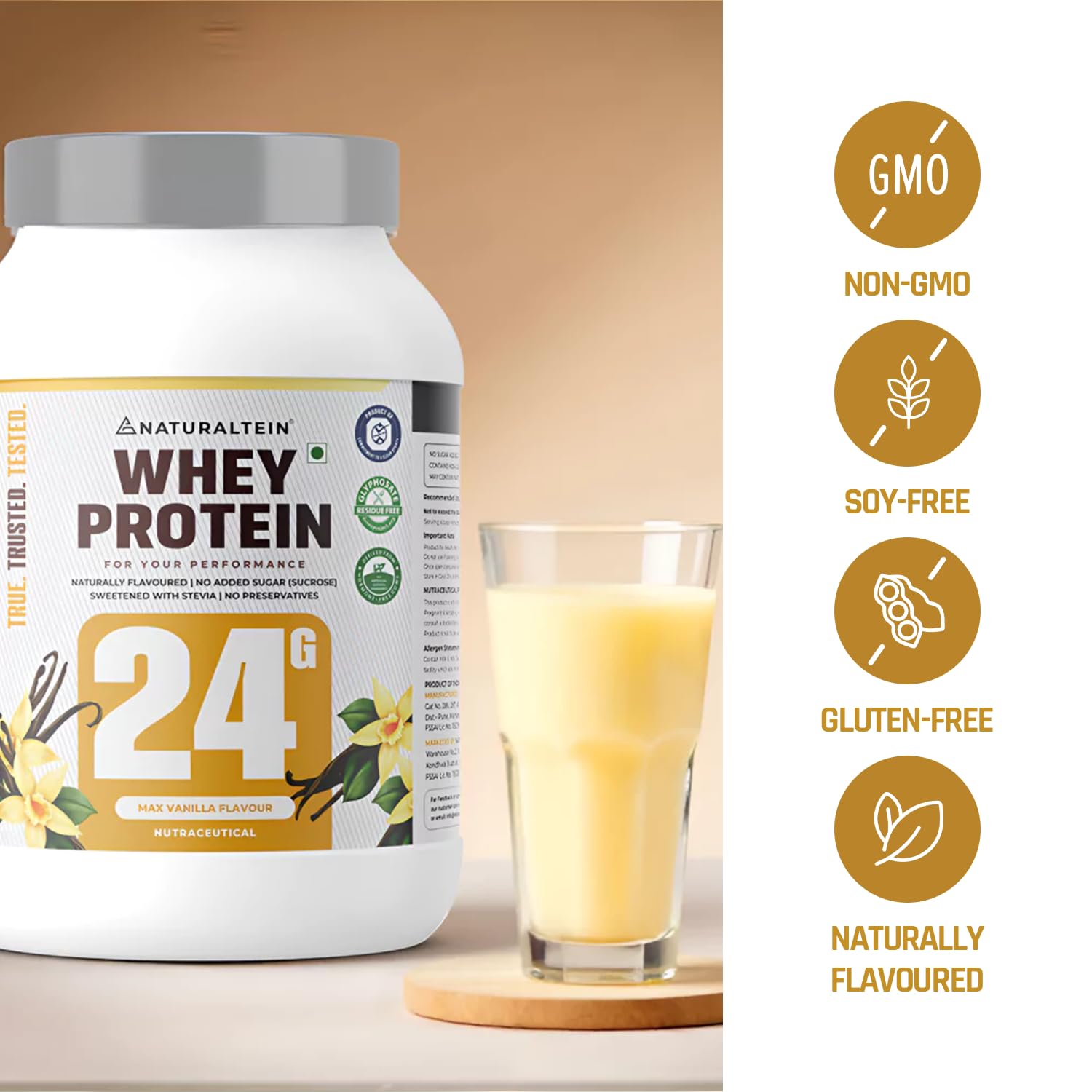 NATURALTEIN Whey Protein Powder, 1kg, Stevia Sweetened, No Added Sugar, Non-GMO, Soy-Free, Gluten-Free - close-up detail (46)