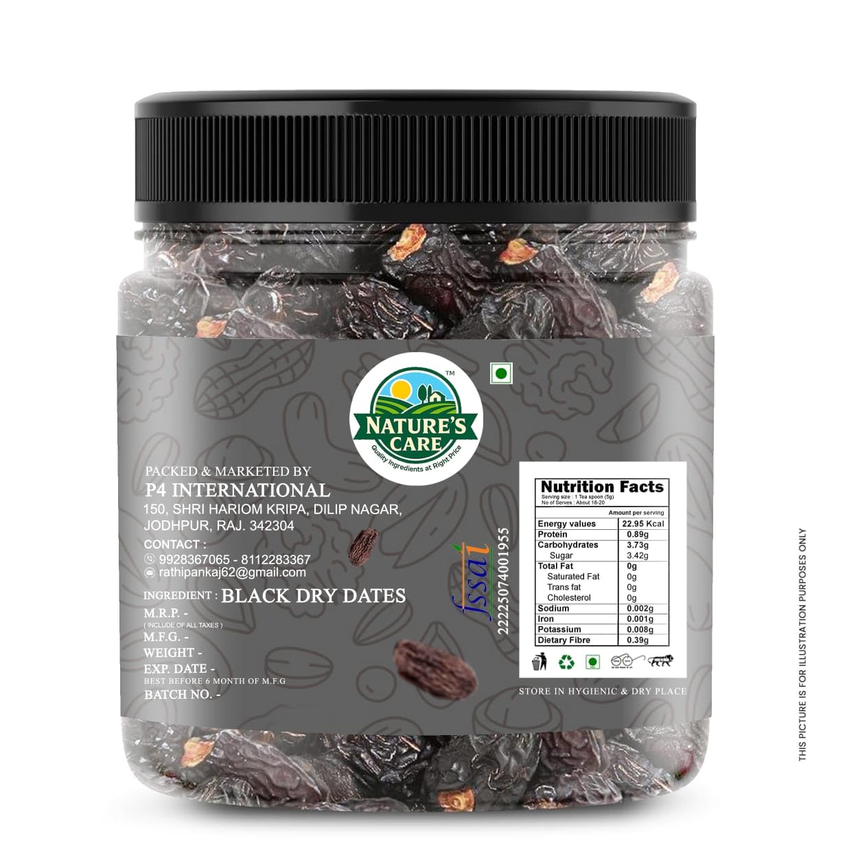 NATURE'S CARE Black Dry Dates, Dried Dates for Snacking, Baking, Cooking - front view