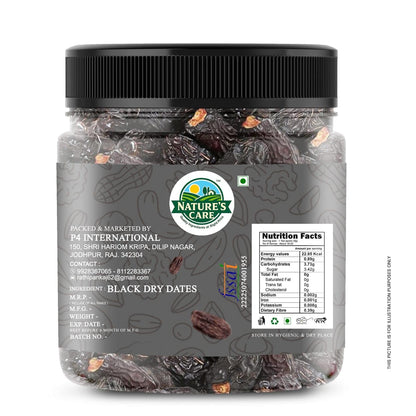 NATURE'S CARE Black Dry Dates, Dried Dates for Snacking, Baking, Cooking - front view
