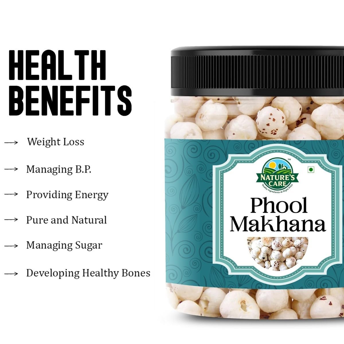 NATURE'S CARE Phool Makhana, Puffed Snack, Resealable Bag, for Cooking, Baking & Snacking - back view (9)