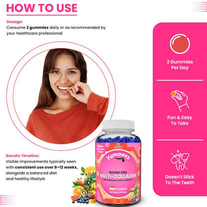 Naturyz Collagen Gummies with Hyaluronic Acid, Vitamin C, Vitamin E & Biotin, No Added Sugar, Mix Fruit Flavor - close-up det