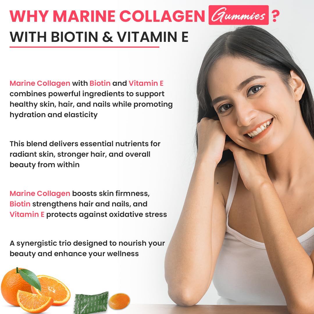 Naturyz Collagen Gummies with Hyaluronic Acid, Vitamin C, Vitamin E & Biotin, No Added Sugar, Mix Fruit Flavor - back view (1