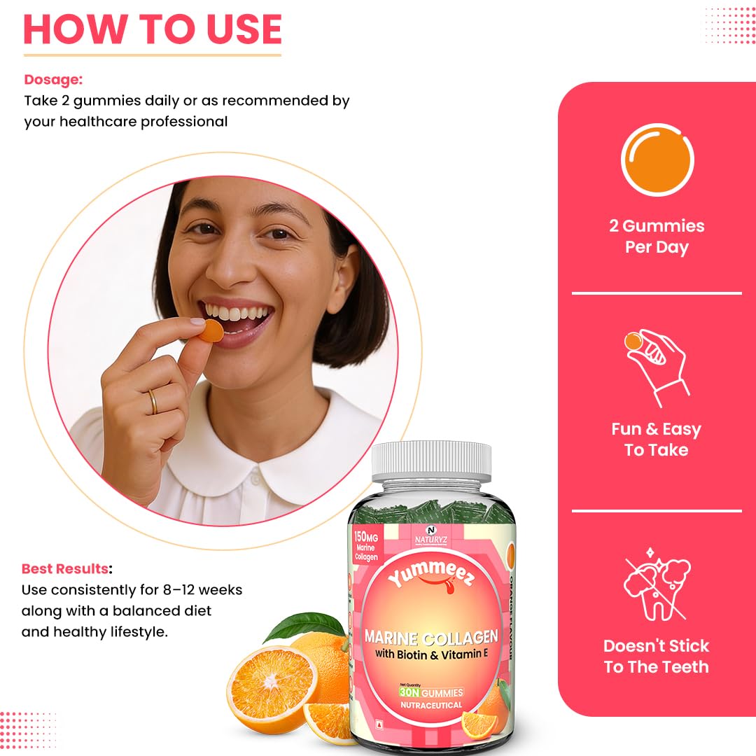 Naturyz Collagen Gummies with Hyaluronic Acid, Vitamin C, Vitamin E & Biotin, No Added Sugar, Mix Fruit Flavor - close-up det