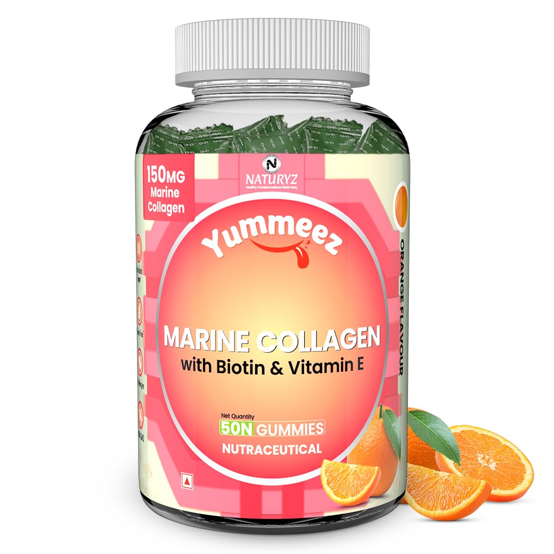 Naturyz Collagen Gummies with Hyaluronic Acid, Vitamin C, Vitamin E & Biotin, No Added Sugar, Mix Fruit Flavor (25)