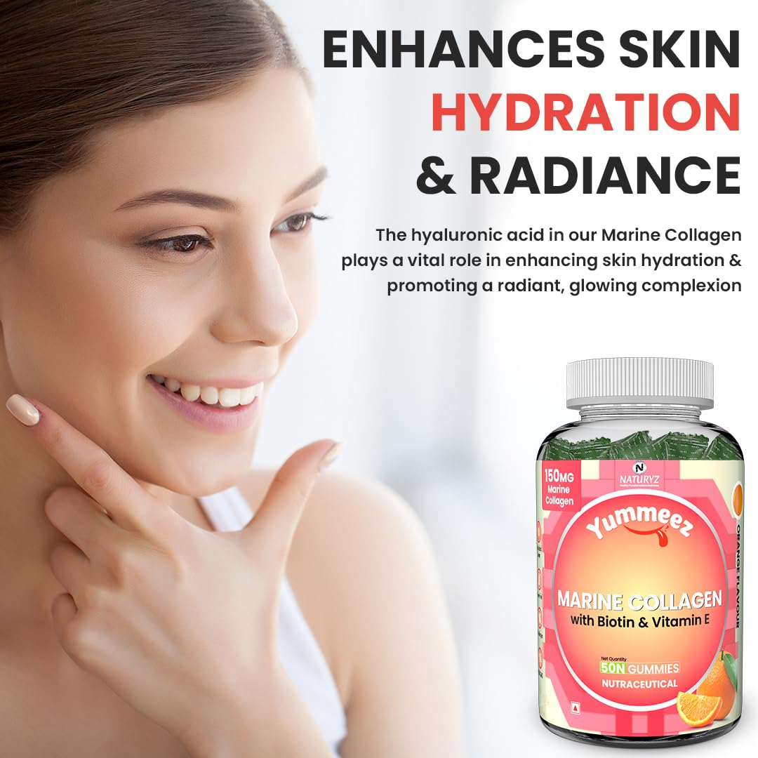 Naturyz Collagen Gummies with Hyaluronic Acid, Vitamin C, Vitamin E & Biotin, No Added Sugar, Mix Fruit Flavor - label detail