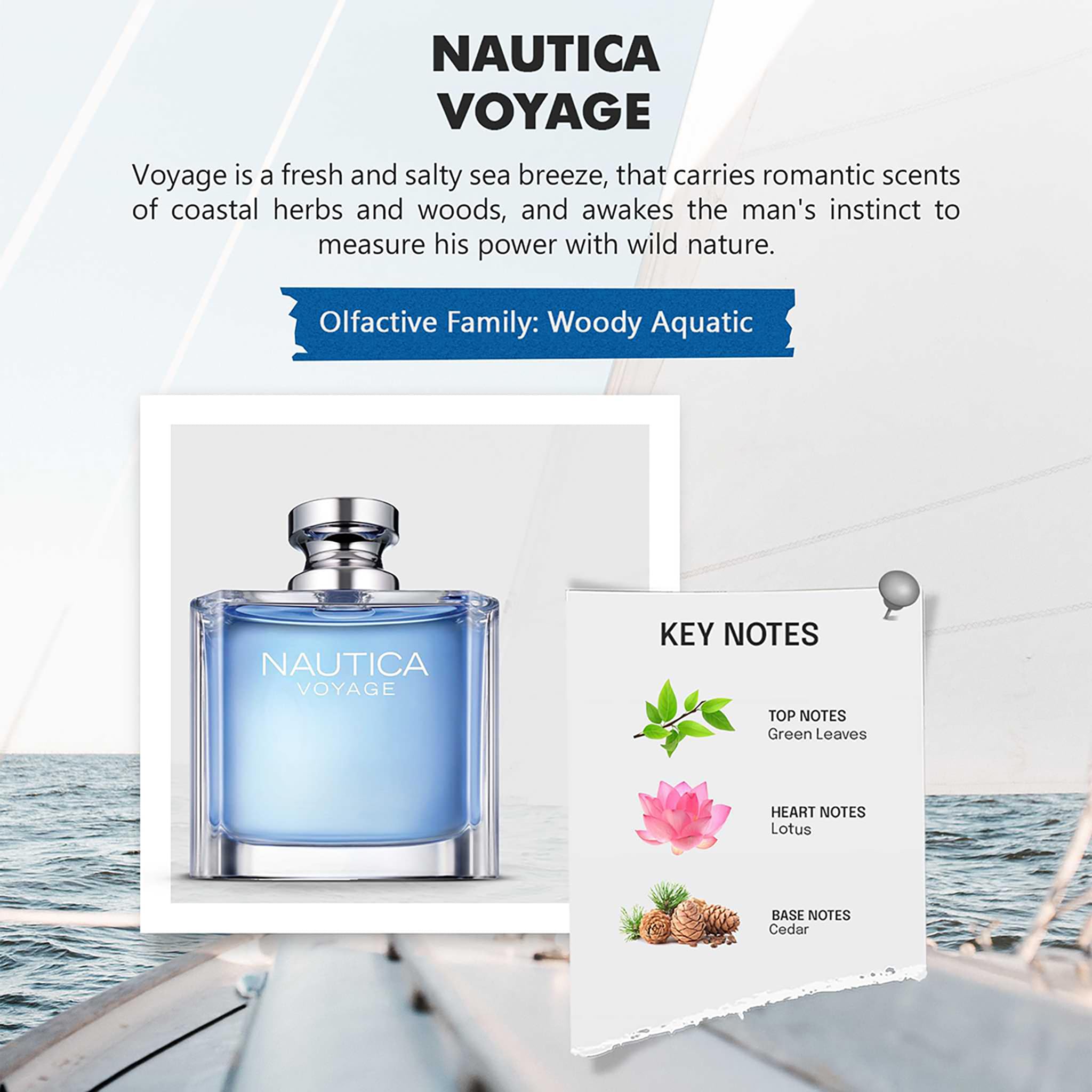 Nautica Voyage Eau de Toilette for Men 100ml Aquatic Woody Cologne Spray by Coty - close-up detail