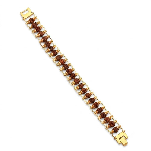 Nazakat 21 Bead Original Rudraksha Rakhi for Brother | Gold Plated Traditional Rakhi Bracelet | Sacred Rudraksha Raksha Bandh