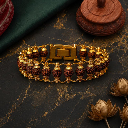 Nazakat 21 Bead Original Rudraksha Rakhi for Brother | Gold Plated Traditional Rakhi Bracelet | Sacred Rudraksha Raksha Bandh
