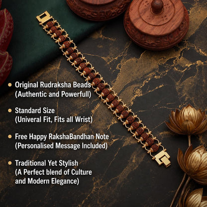 Nazakat 21 Bead Original Rudraksha Rakhi for Brother | Gold Plated Traditional Rakhi Bracelet | Sacred Rudraksha Raksha Bandh