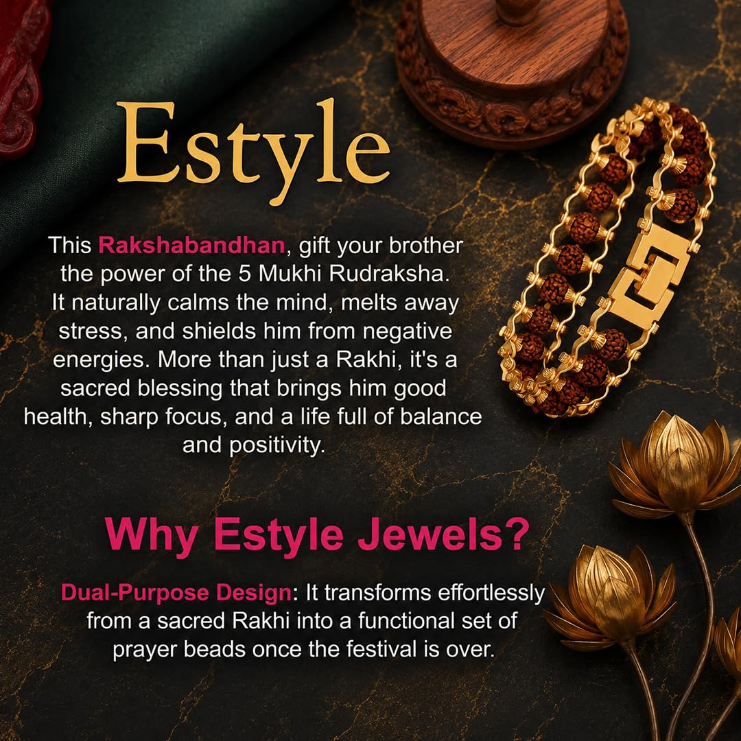 Nazakat 21 Bead Original Rudraksha Rakhi for Brother | Gold Plated Traditional Rakhi Bracelet | Sacred Rudraksha Raksha Bandh