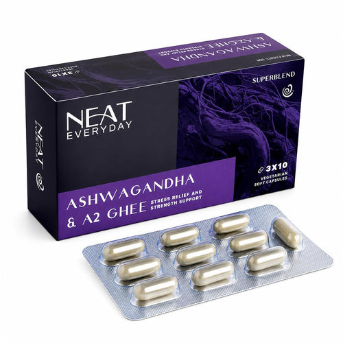 NEATEVERYDAY Ashwagandha A2 Ghee Capsules, Herb Blend with Shatavari and Gokshura, 30 Vegetarian Softgels