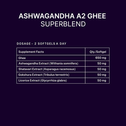 NEATEVERYDAY Ashwagandha A2 Ghee Capsules, Herb Blend with Shatavari and Gokshura, 30 Vegetarian Softgels - front view