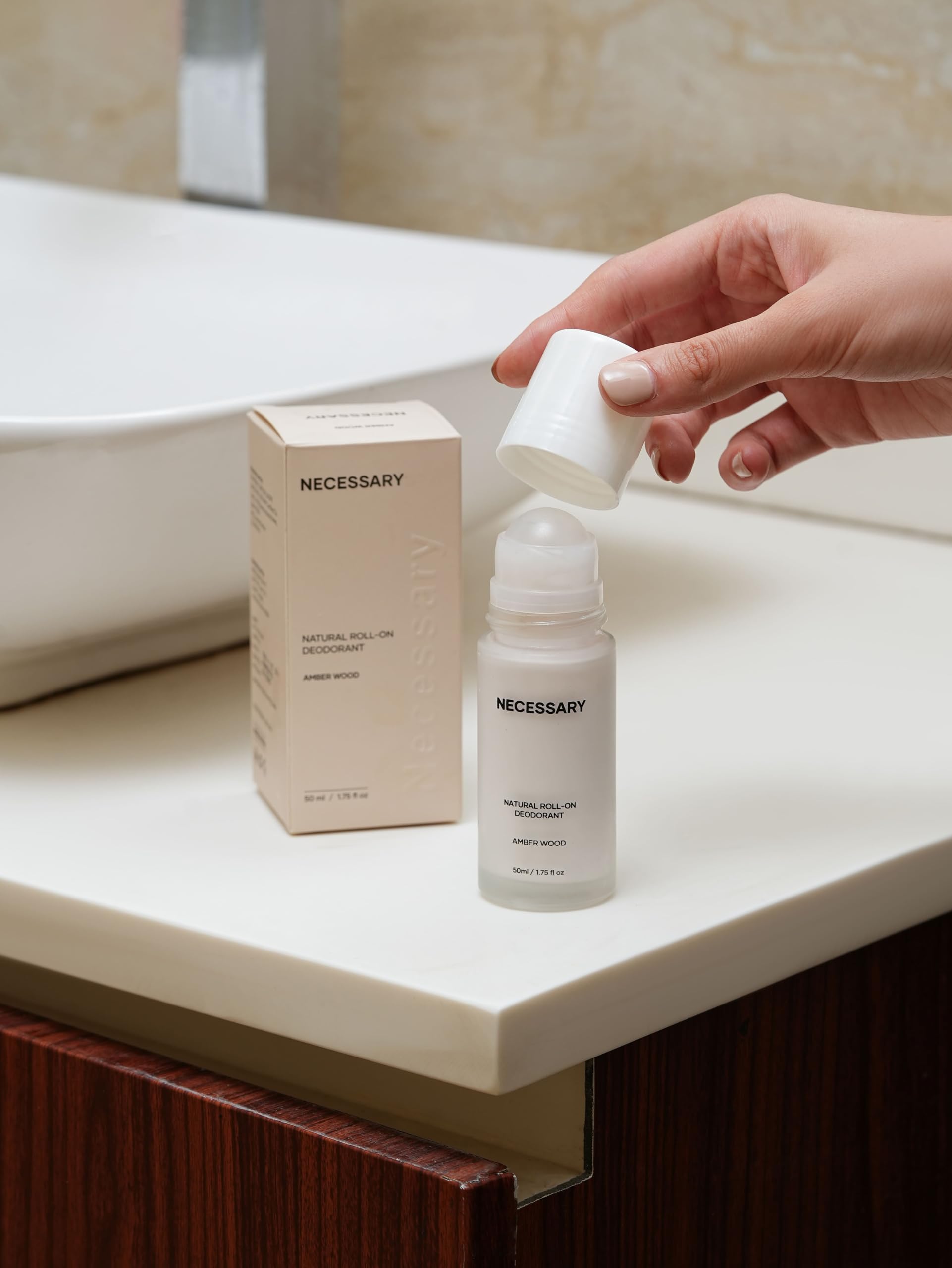 NECESSARY Natural Roll-On Deodorant 50ml, Aluminum & Alcohol-Free, Sulphate & Paraben-Free, Unisex - label detail
