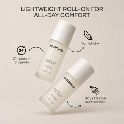 NECESSARY Natural Roll-On Deodorant, 50ml, Aluminum-Free, Alcohol-Free, Stain-Free, for All Skin Types - back view (12)