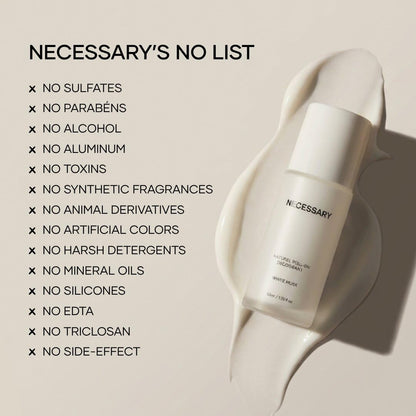 NECESSARY Natural Roll-On Deodorant, 50ml, Aluminum-Free, Alcohol-Free, Stain-Free, for All Skin Types - ingredients panel (1