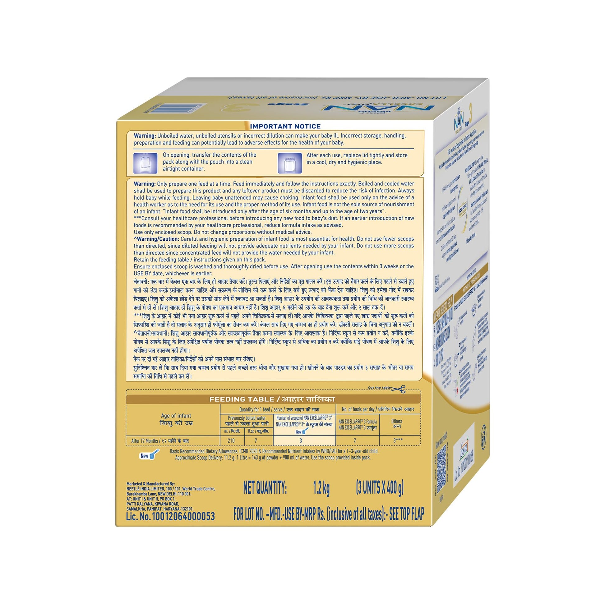 Nestlé NAN EXCELLAPRO 3 Follow-Up Formula Powder Unisex Nutritional Supplement - front view