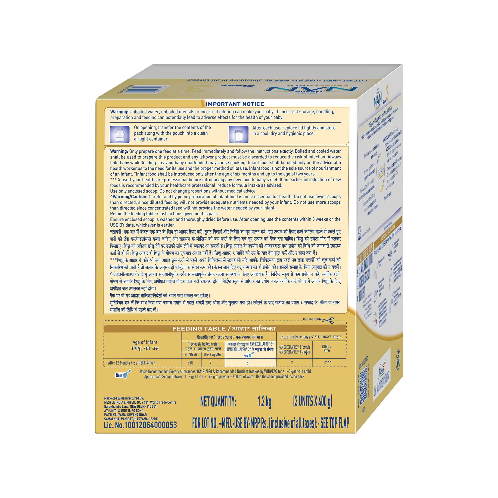 Nestlé NAN EXCELLAPRO 3 Follow-Up Formula Powder Unisex Nutritional Supplement - front view