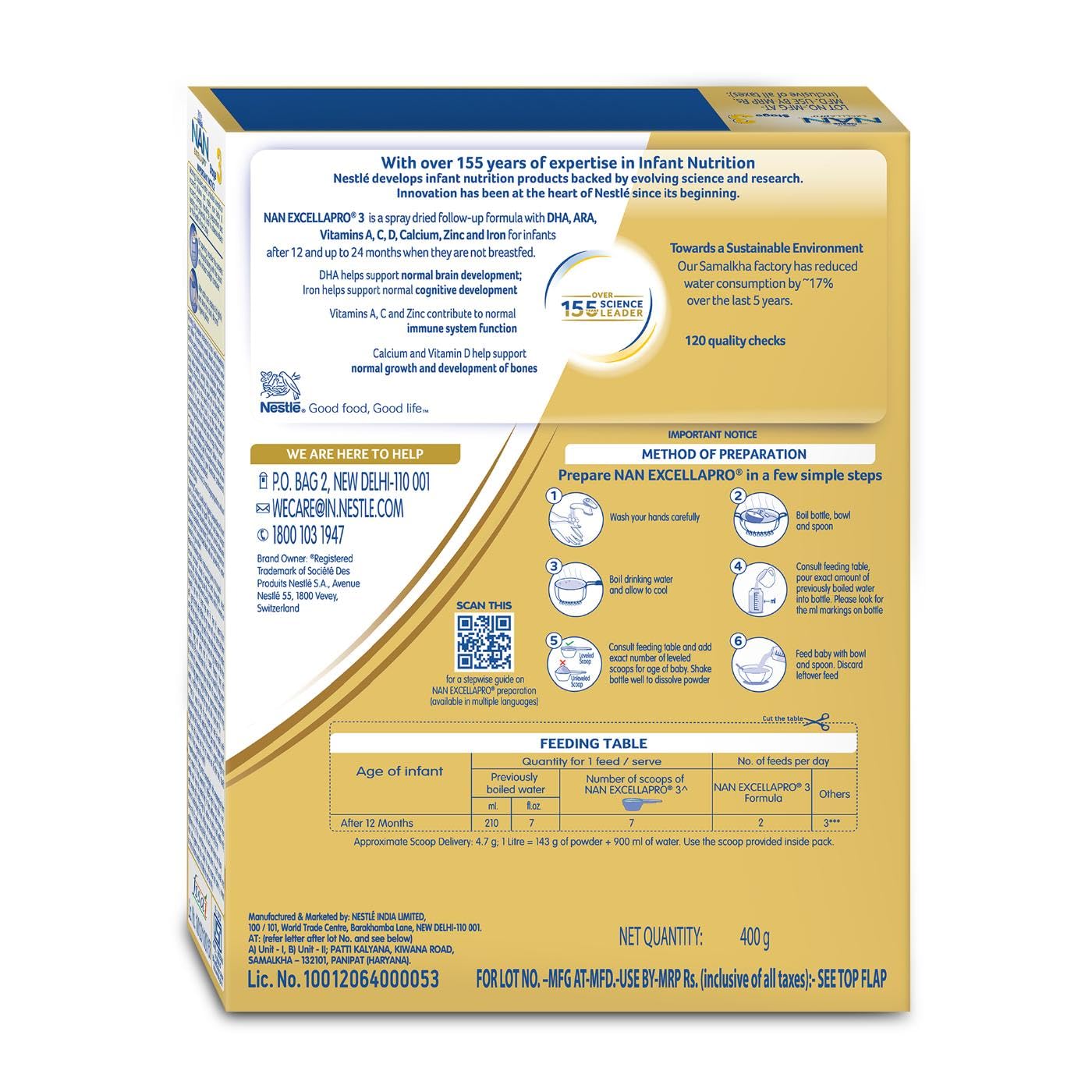 Nestlé NAN EXCELLAPRO 3 Follow-Up Formula Powder Unisex Nutritional Supplement - back view