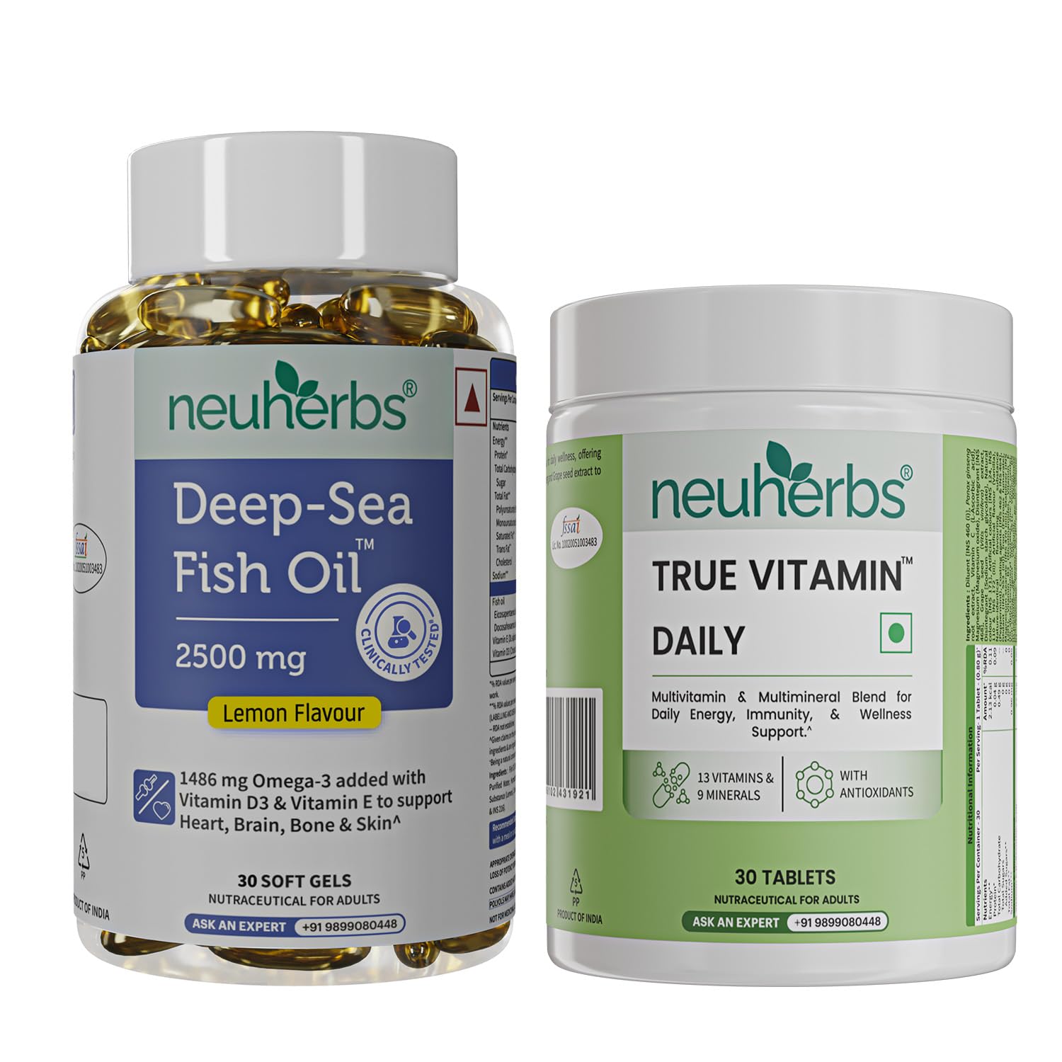 Neuherbs Deep Sea Omega 3 Fish Oil Supplement, Triple Strength 2500mg, Lemon Flavored with EPA DHA, Vitamins E & D3 (10)
