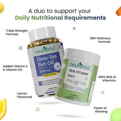 Neuherbs Deep Sea Omega 3 Fish Oil Supplement, Triple Strength 2500mg, Lemon Flavored with EPA DHA, Vitamins E & D3 - back vi