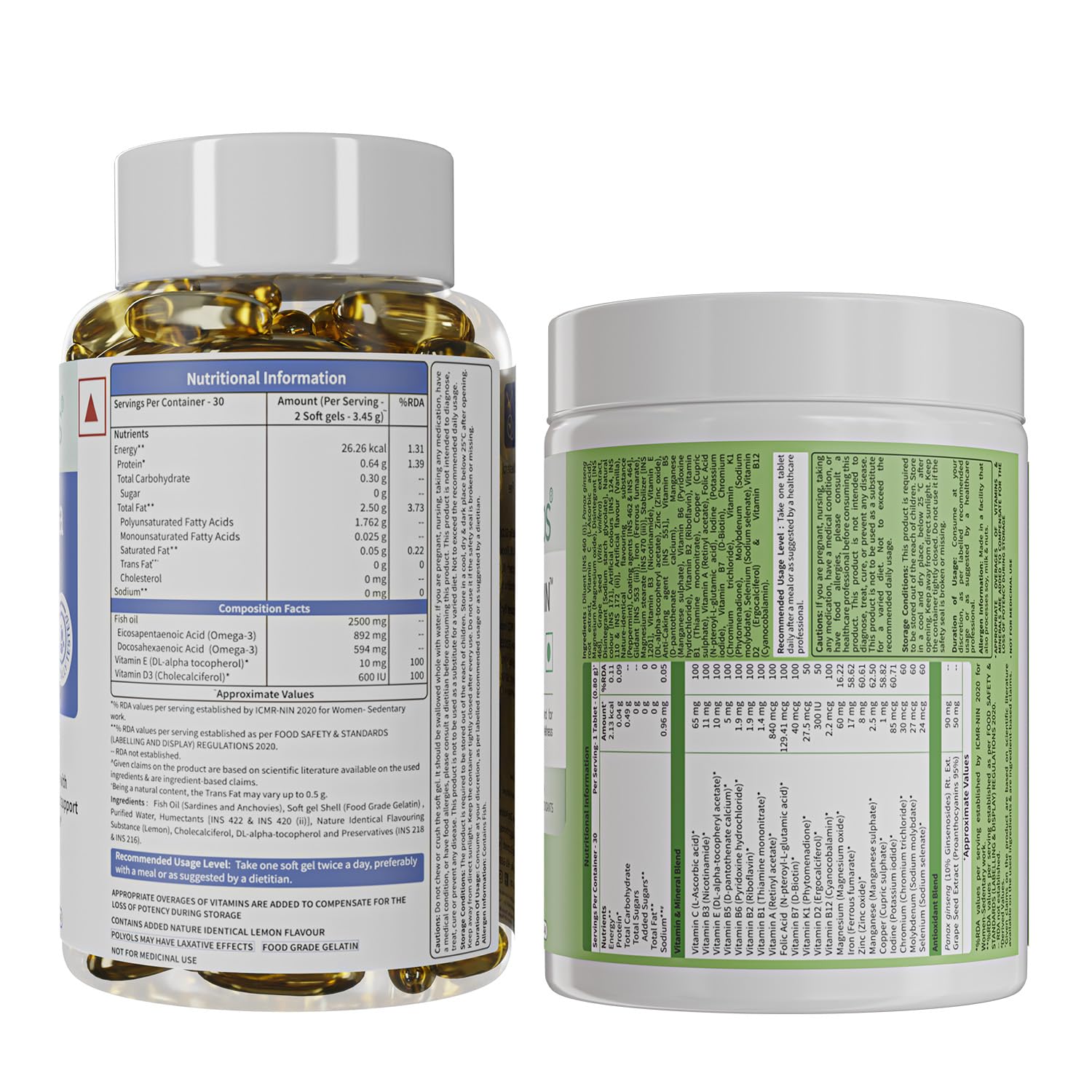 Neuherbs Deep Sea Omega 3 Fish Oil Supplement, Triple Strength 2500mg, Lemon Flavored with EPA DHA, Vitamins E & D3 - label d