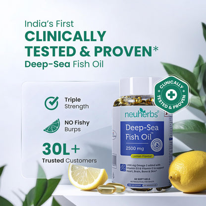Neuherbs Deep Sea Omega 3 Fish Oil Supplement, Triple Strength 2500mg, Lemon Flavored with EPA DHA, Vitamins E & D3 - close-u