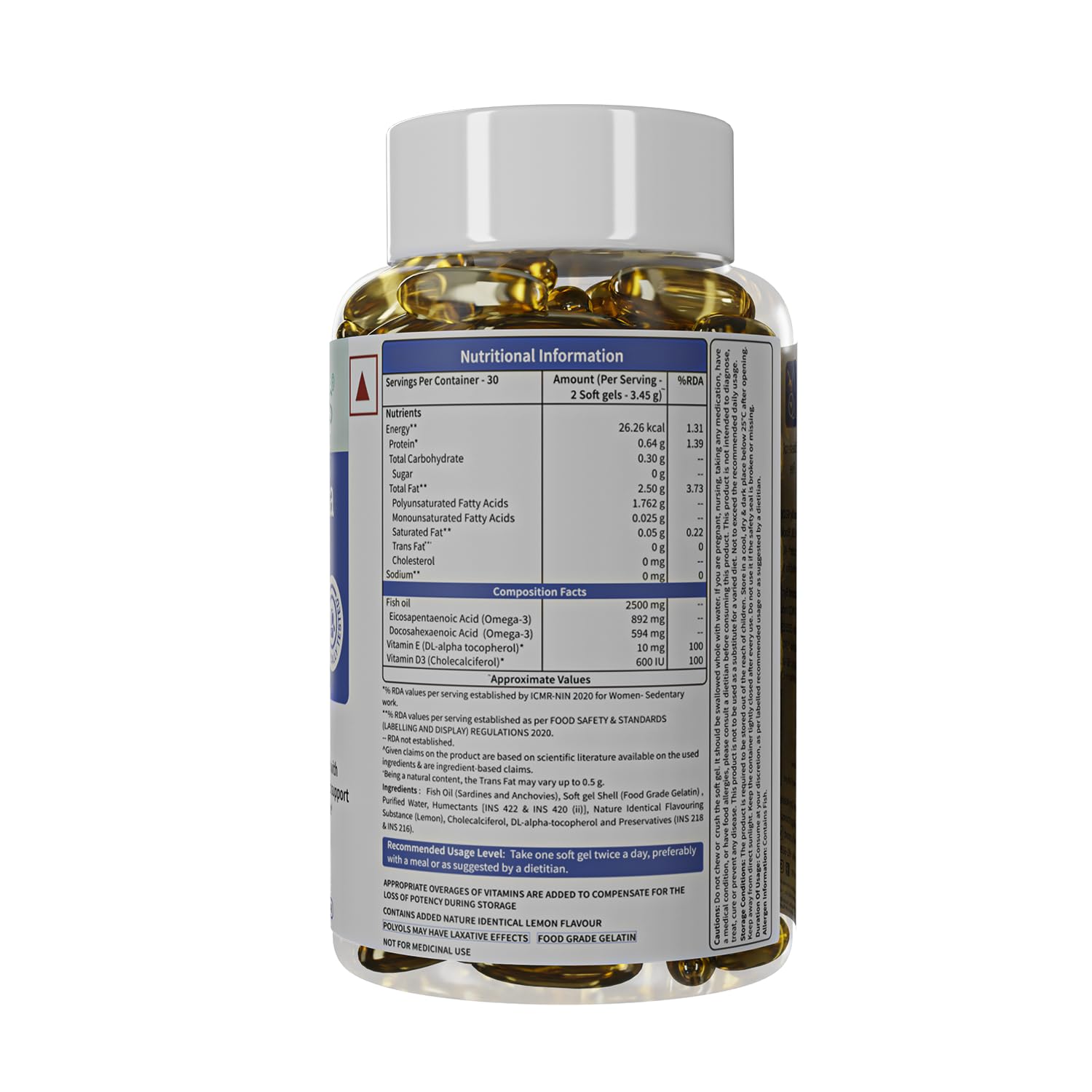 Neuherbs Deep Sea Omega 3 Fish Oil Supplement, Triple Strength 2500mg, Lemon Flavored with EPA DHA, Vitamins E & D3 - in use 