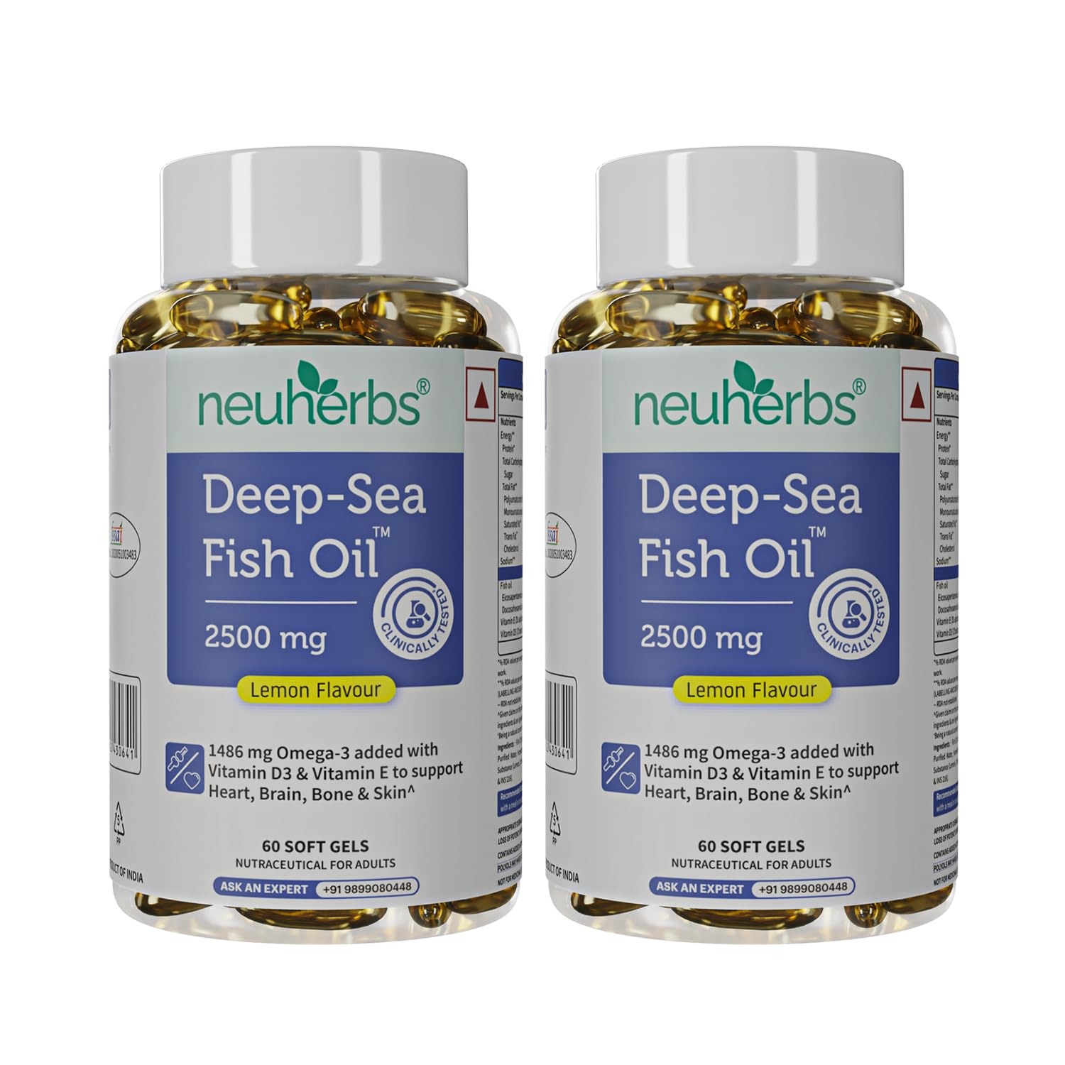 Neuherbs Deep Sea Omega 3 Fish Oil Supplement, Triple Strength 2500mg, Lemon Flavored with EPA DHA, Vitamins E & D3 (24)