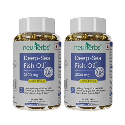 Neuherbs Deep Sea Omega 3 Fish Oil Supplement, Triple Strength 2500mg, Lemon Flavored with EPA DHA, Vitamins E & D3 (24)