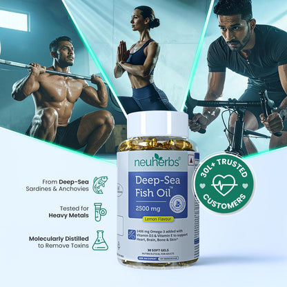 Neuherbs Deep Sea Omega 3 Fish Oil Supplement, Triple Strength 2500mg, Lemon Flavored with EPA DHA, Vitamins E & D3 - back vi
