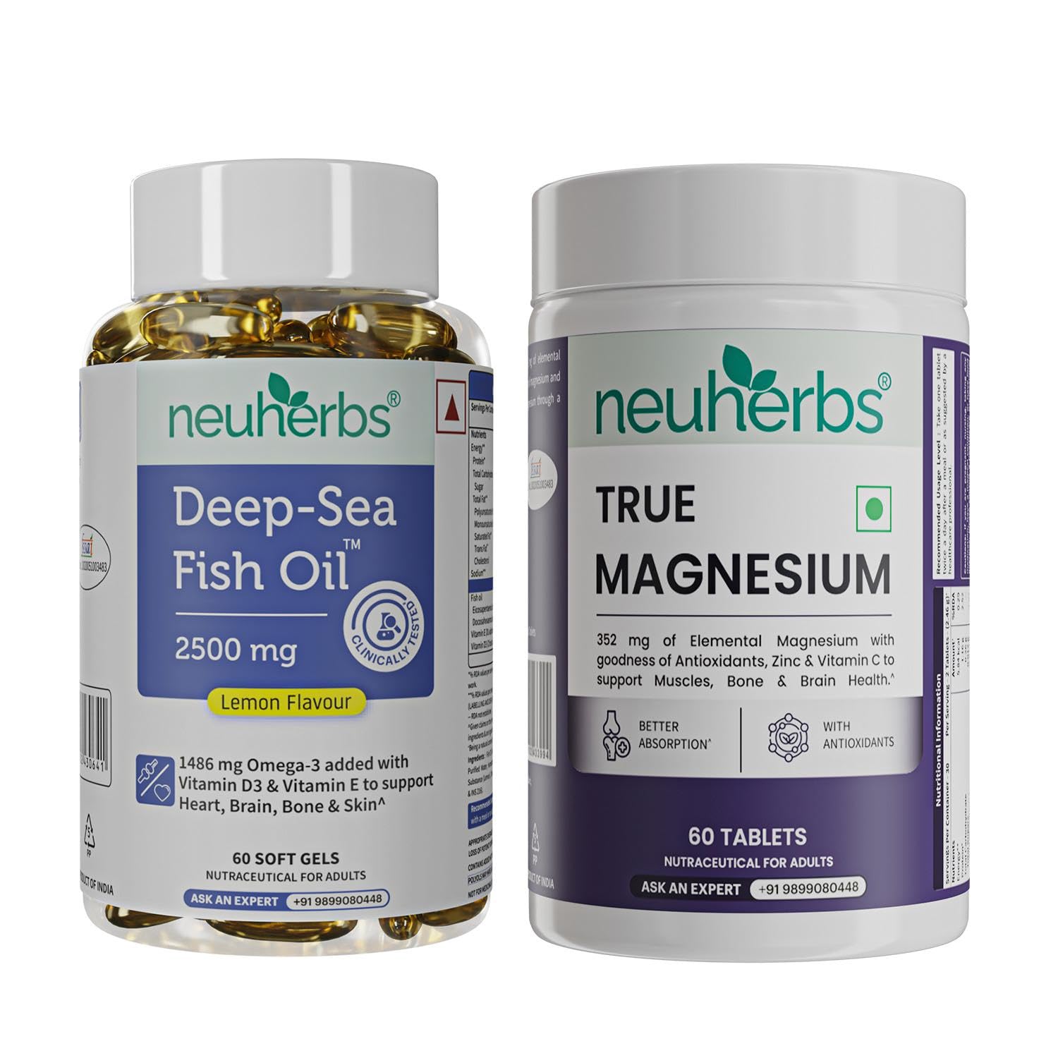 Neuherbs Deep Sea Omega 3 Fish Oil Supplement, Triple Strength 2500mg, Lemon Flavored with EPA DHA, Vitamins E & D3 (35)