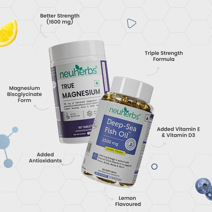 Neuherbs Deep Sea Omega 3 Fish Oil Supplement, Triple Strength 2500mg, Lemon Flavored with EPA DHA, Vitamins E & D3 - front v