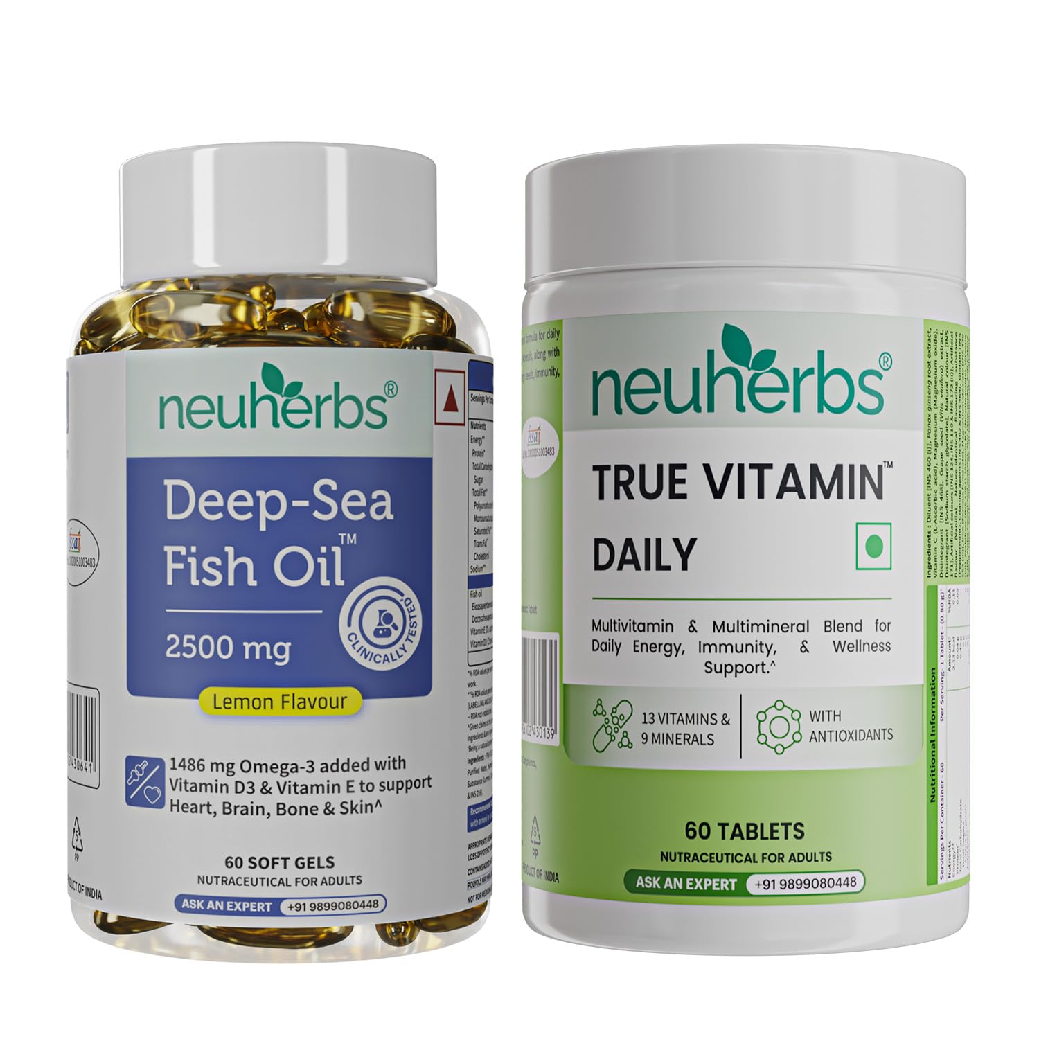 Neuherbs Deep Sea Omega 3 Fish Oil Supplement, Triple Strength 2500mg, Lemon Flavored with EPA DHA, Vitamins E & D3 (42)