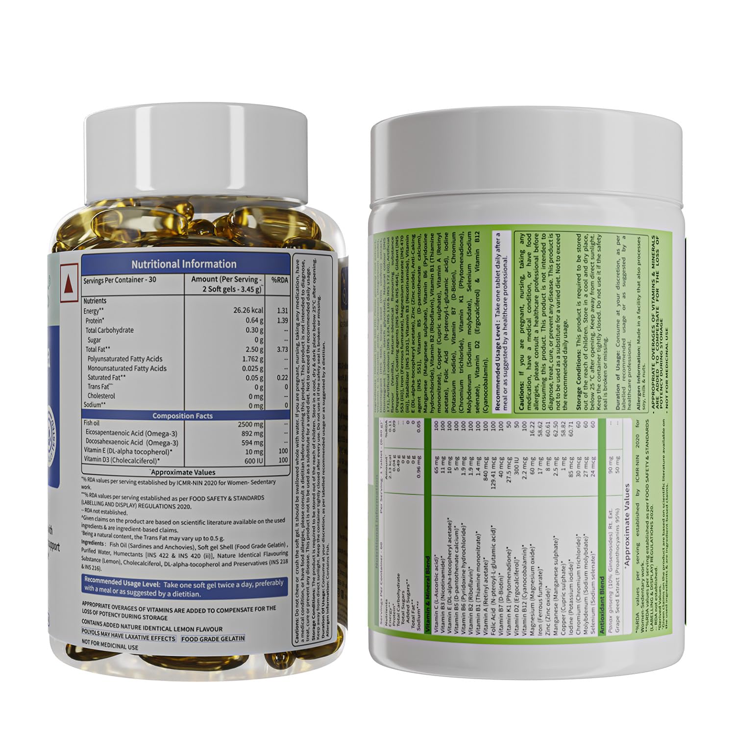 Neuherbs Deep Sea Omega 3 Fish Oil Supplement, Triple Strength 2500mg, Lemon Flavored with EPA DHA, Vitamins E & D3 - ingredi