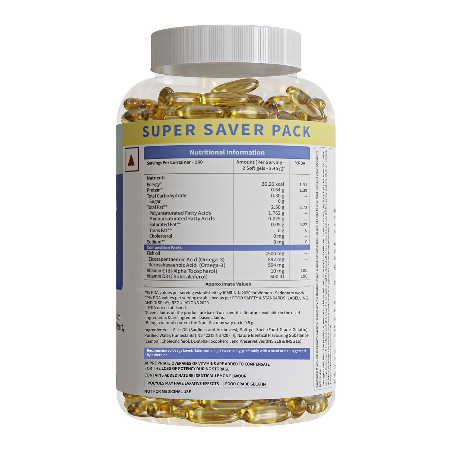 Neuherbs Deep Sea Omega 3 Fish Oil Supplement, Triple Strength 2500mg, Lemon Flavored with EPA DHA, Vitamins E & D3 - in use 