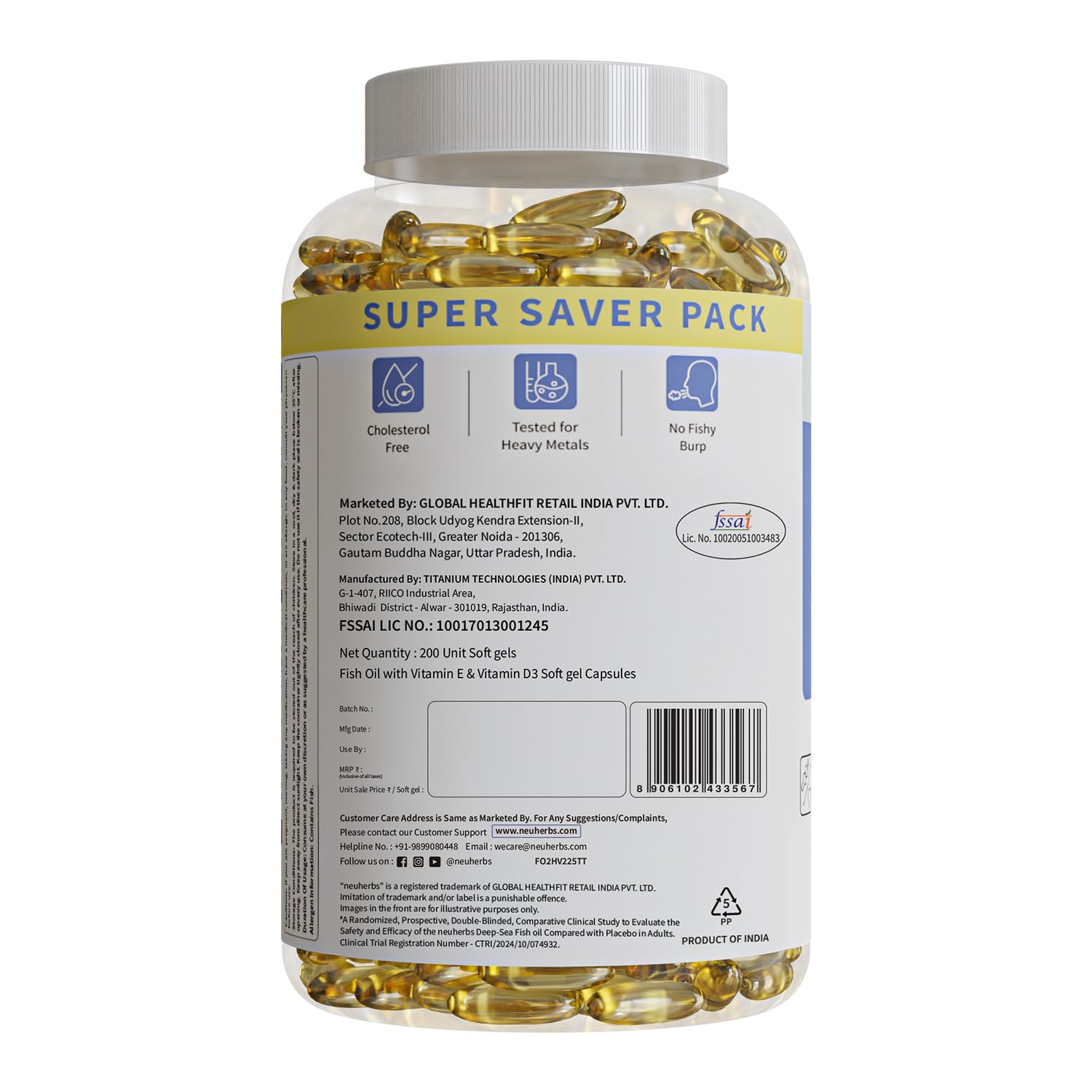 Neuherbs Deep Sea Omega 3 Fish Oil Supplement, Triple Strength 2500mg, Lemon Flavored with EPA DHA, Vitamins E & D3 - size an