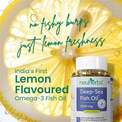 Neuherbs Deep Sea Omega 3 Fish Oil Supplement, Triple Strength 2500mg, Lemon Flavored with EPA DHA, Vitamins E & D3 - close-u